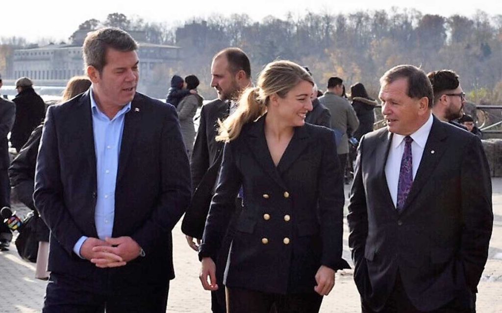 Mélanie Joly, Minister of Tourism, Official Languages and La Francophonie, is joined by Niagara Centre MP Vance Badaway 