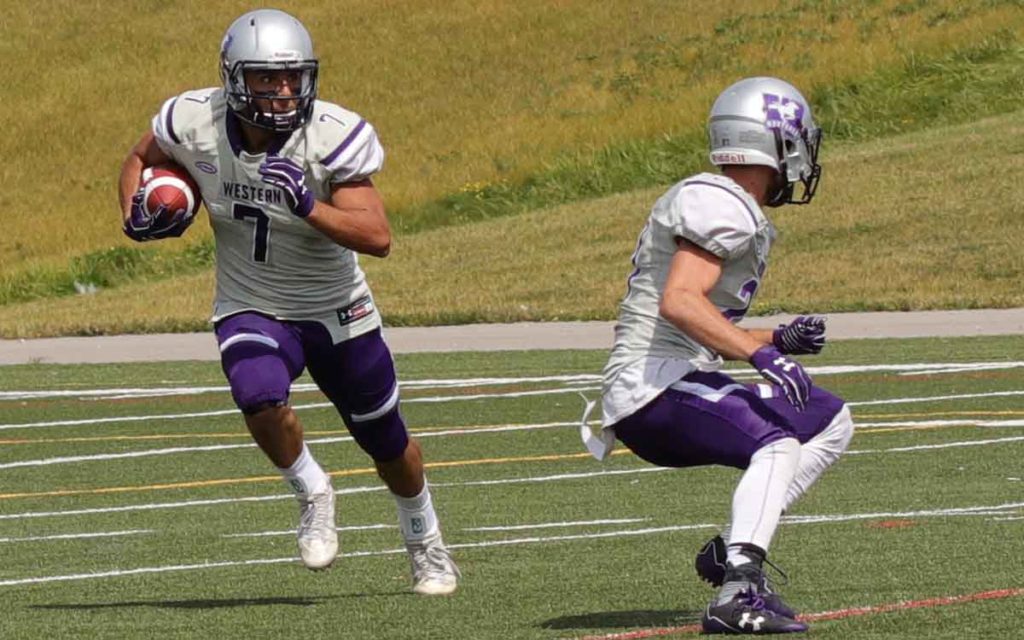 Cole Majoros from Fort Erie (#7) is one of five players from Niagara suiting up for the Western Mustangs as the team battles for a national championship this weekend. 
