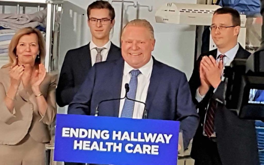 In a packed room in the bowels of the hospital, Premier Ford, along with Health Minister Christine Elliott, Minister of Infrastructure, Monte McNaughton and local MPP Sam Oosterhoff, announced the government will be moving immediately to start on major renovations and planning for a new hospital.