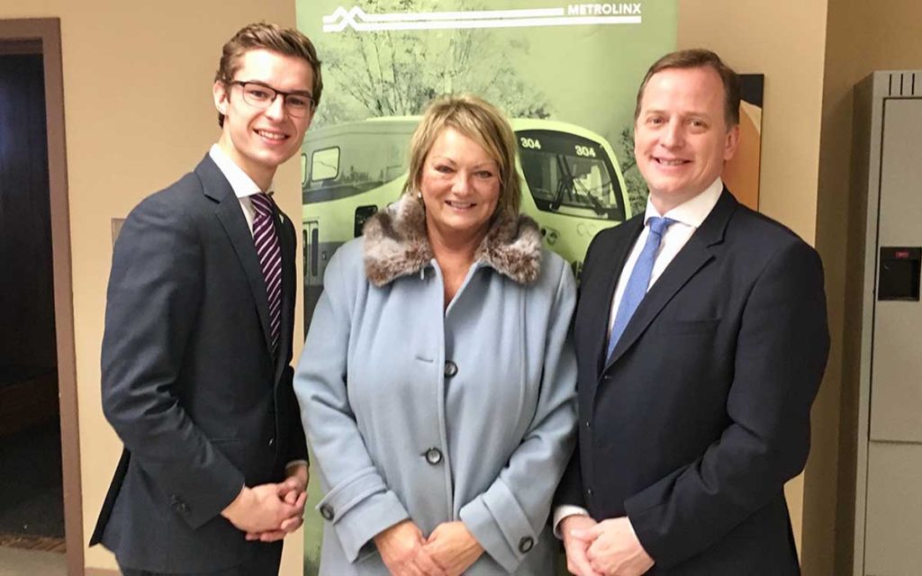 MPP Sam Oosterhoff, St. Catharines Regional Councillor Sandie Bellows, and Minister Yurek. 