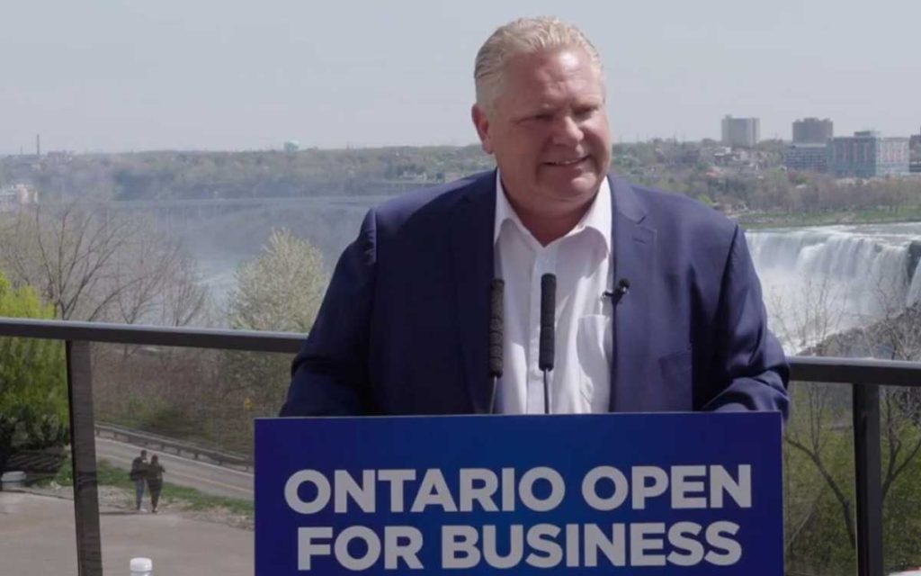 Ontario Premier Doug Ford, seen here at a campaign stop in Niagara Falls, recently introduced the Restoring Ontario’s Competitiveness Act.