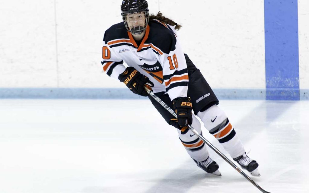 Sarah Verbeek seen here playing for Princeton University, is one of 11 women whose names will be on the women’s hockey wall of fame being unveiled Saturday. 