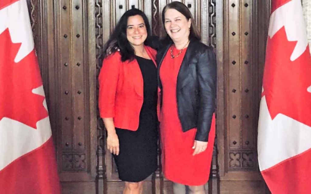 Former Minister of Justice Jody Wilson-Raybould with former Liberal cabinet minister colleague Jane Philpott. 