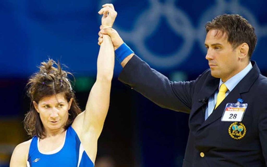 Tonya Verbeek at an Olympic wrestling match
