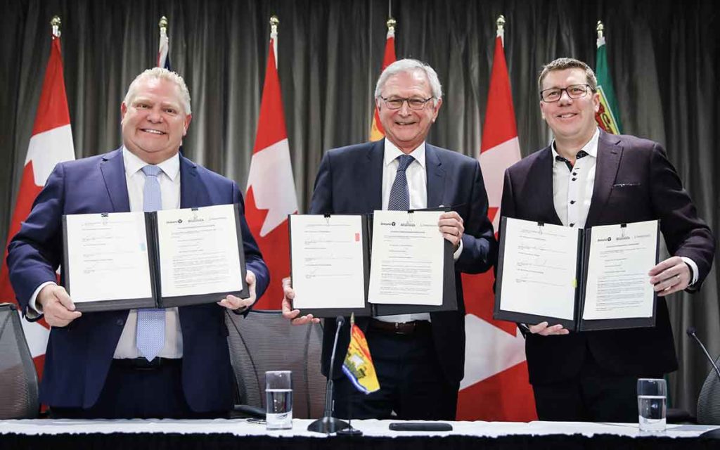 Ontario Premier Doug Ford, New Brunswick Premier Blaine Higgs and Saskatchewan Premier Scott Moe. 