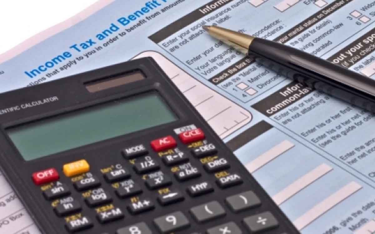 tax form and a calculator