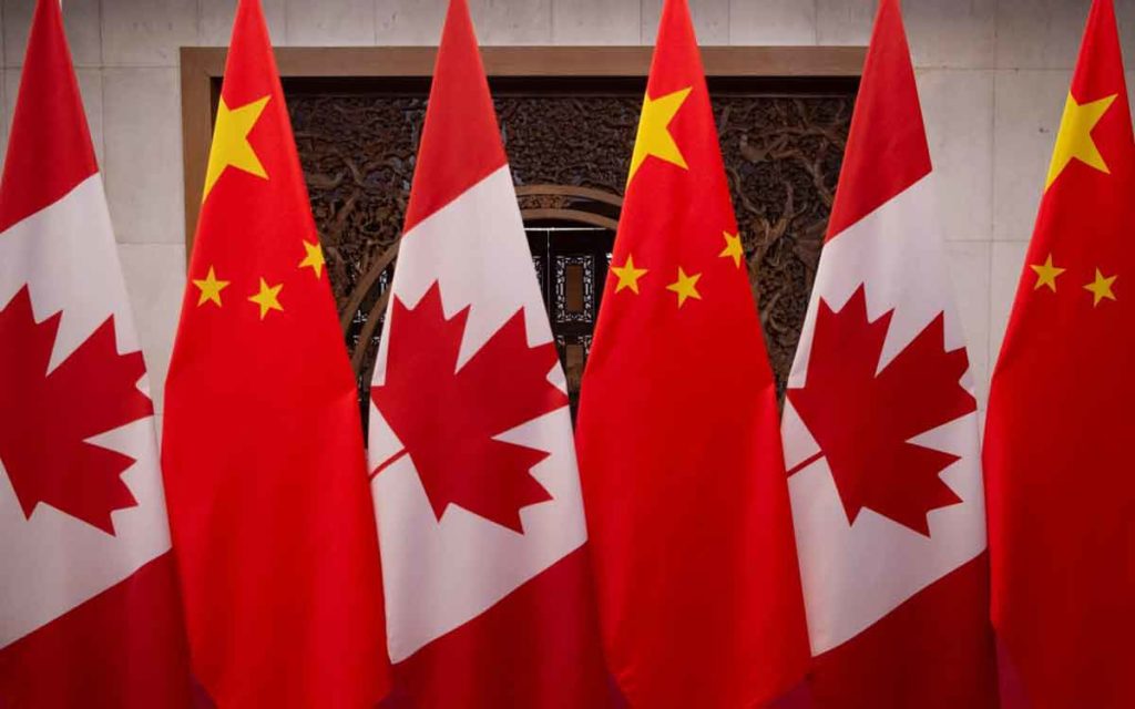 Canada flags and China flags