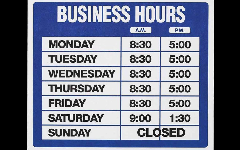 business hours sign