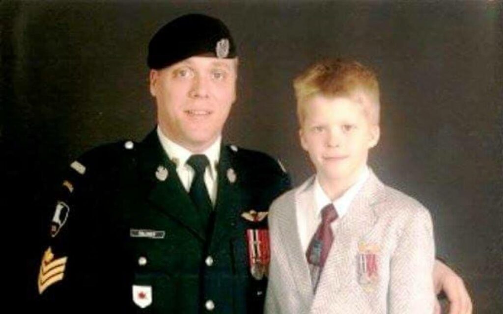 Sergeant Garrick Halinen with his son