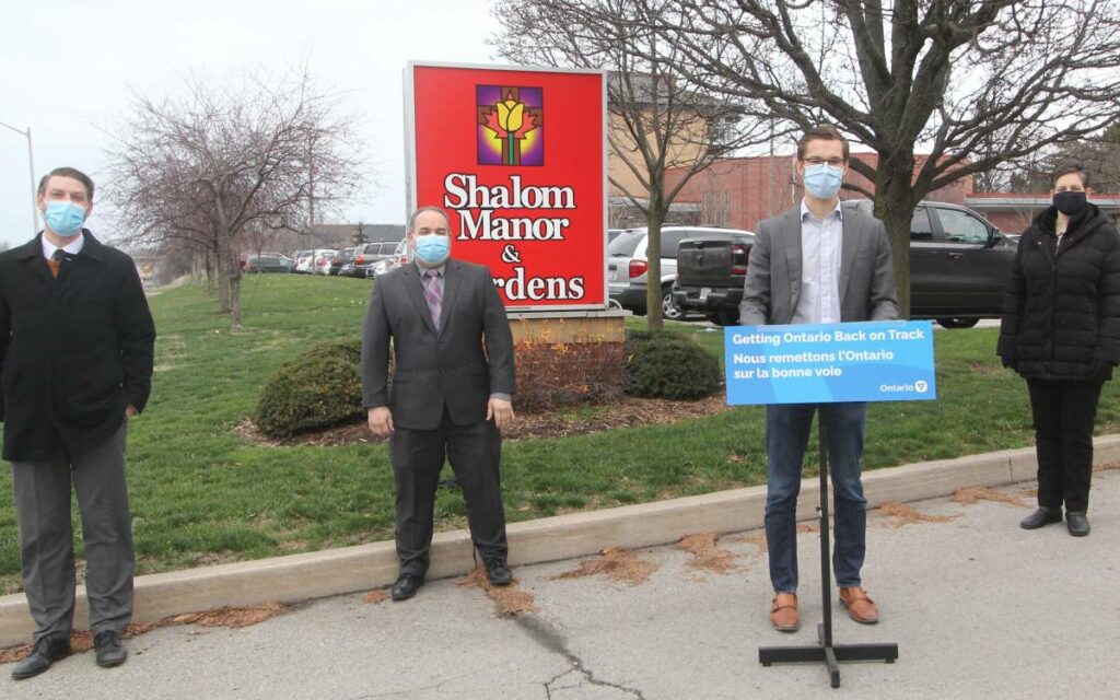 Jonathan Zwier, Director of Finance and Administration, Shalom Manor; John Peneycad, CEO, Shalom Manor; Sam Oosterhoff, MPP for Niagara West, and Carolyn Bilson, Architect with MMMC Architects.