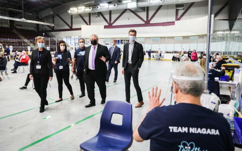 Premier Ford walking through vaccine clinic