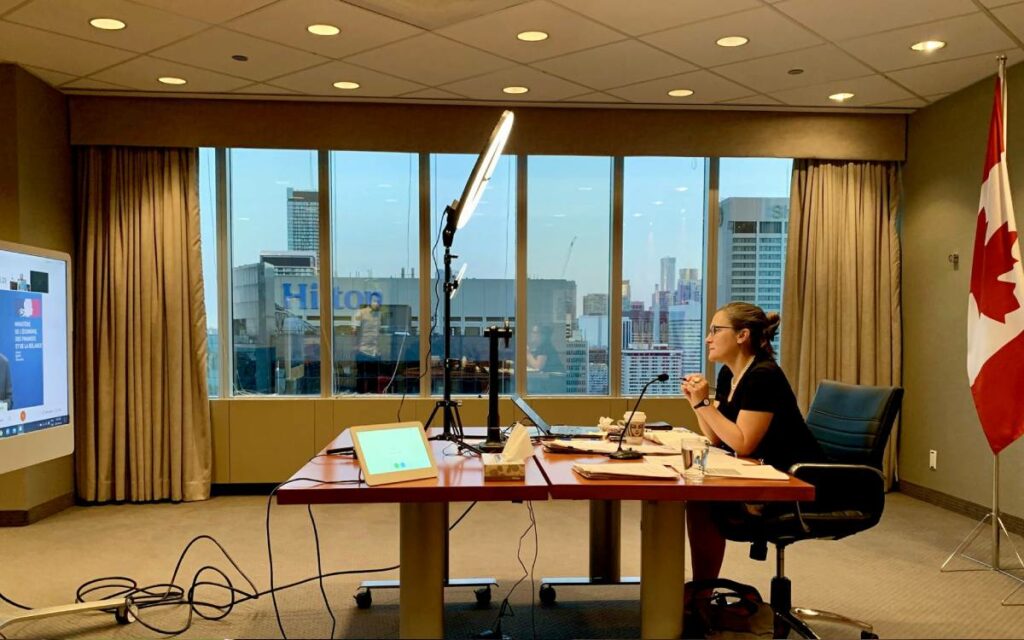 Freeland MP in an office