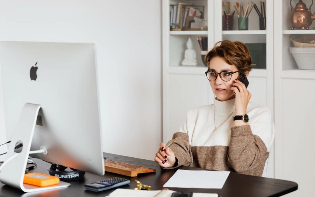 a woman working from home