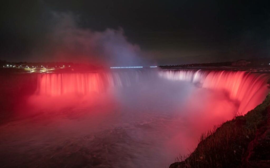 Niagara Falls in red