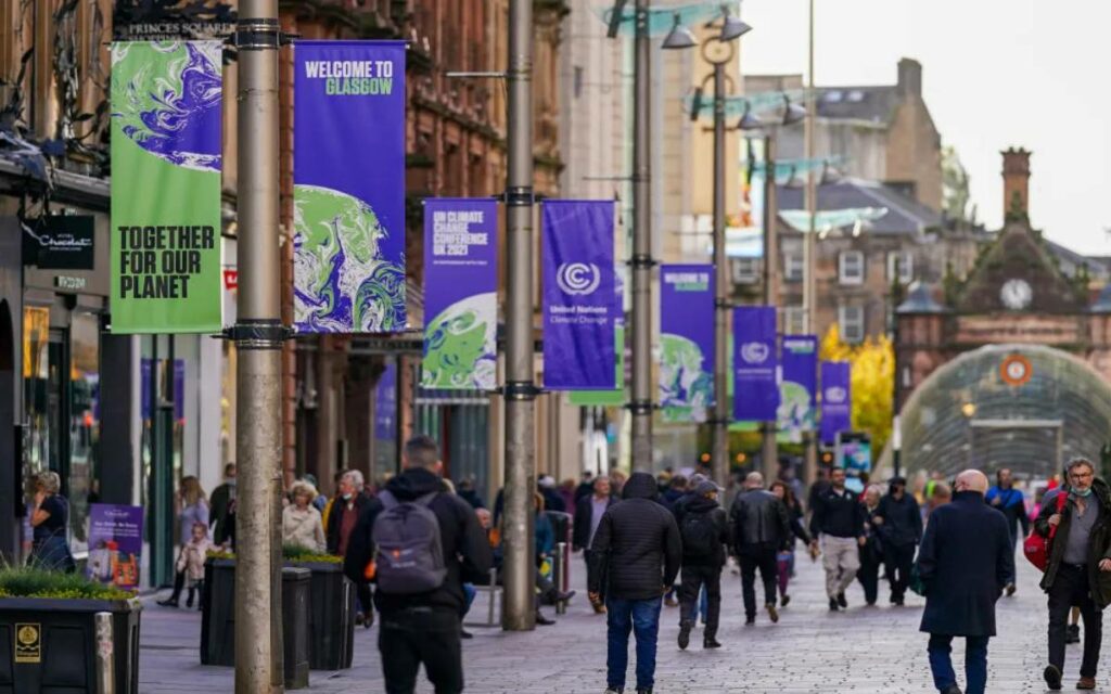 COP26 Climate Change Conference banners lining the street