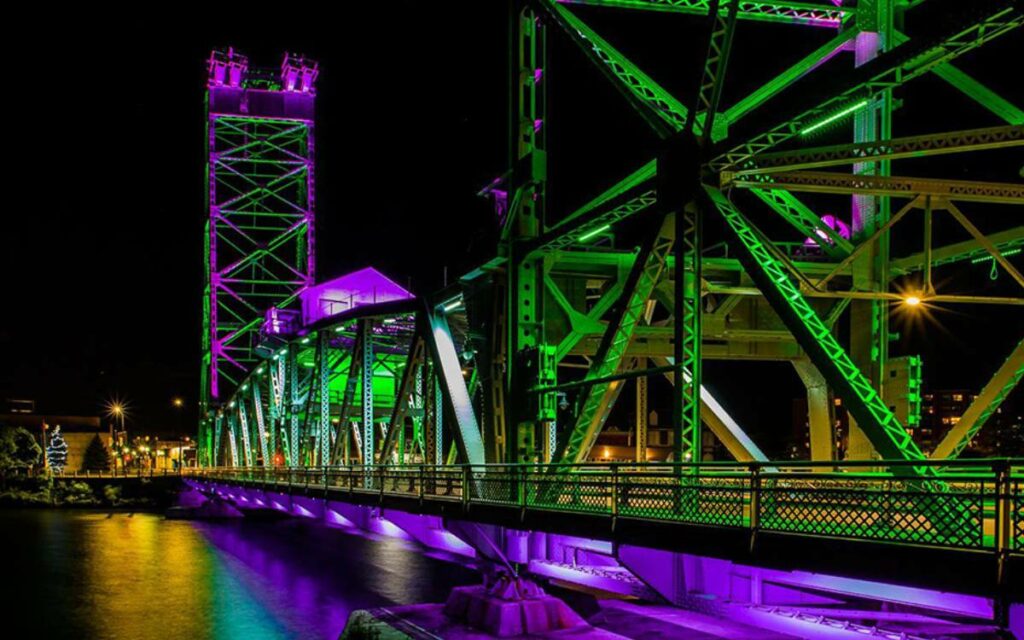 bridge with coloured lights