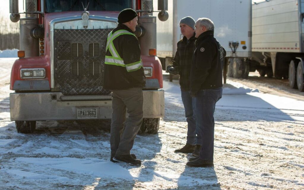 Erin O'Toole talking with a trucker