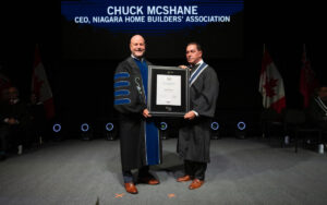 Chuck McShane receives Honorary Diploma from Niagara College